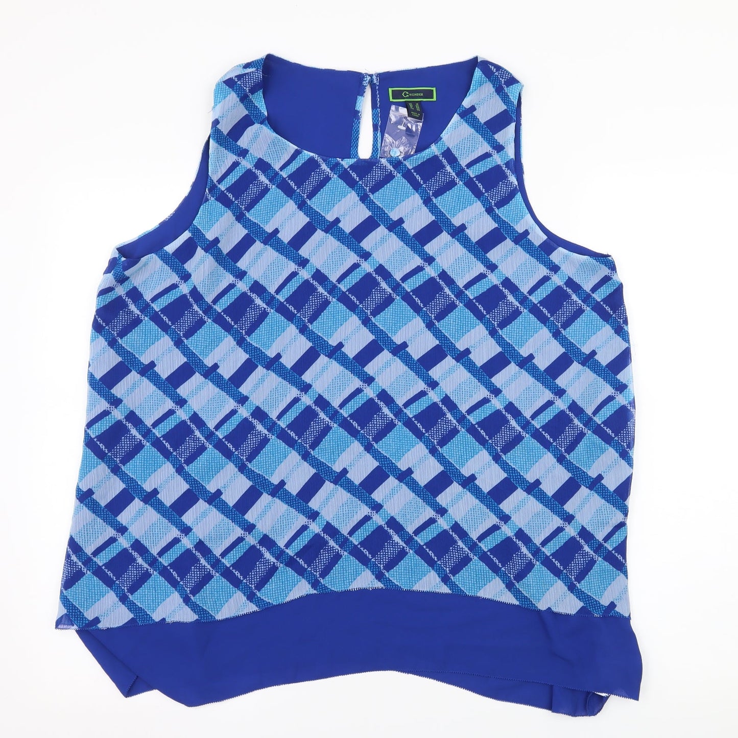Wonder Womens Blue Check  Basic Blouse Size 16