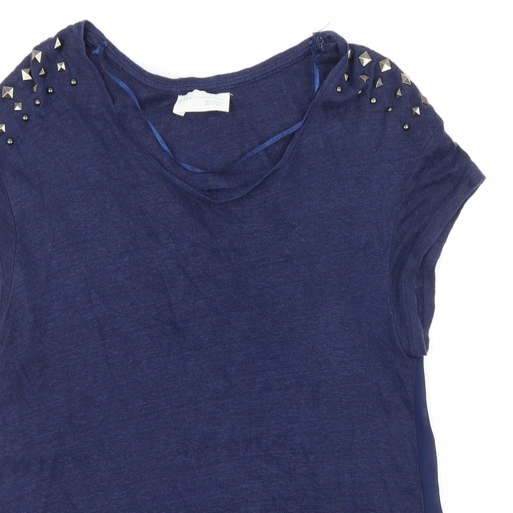 Womens UK Size S Zara Blue Basic T-Shirt