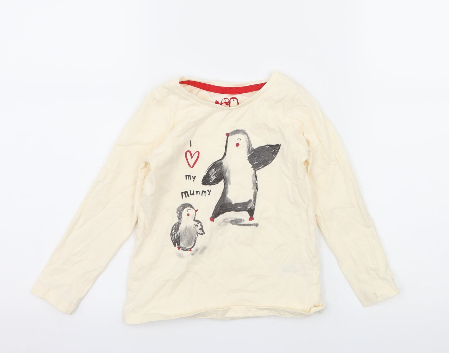 Nutmeg Girls Ivory  Jersey Basic T-Shirt Size 4-5 Years  - Penguin