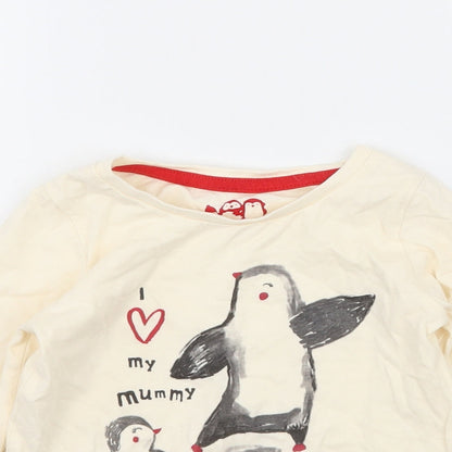 Nutmeg Girls Ivory  Jersey Basic T-Shirt Size 4-5 Years  - Penguin