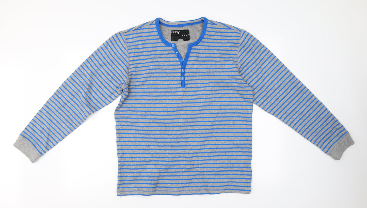 easy  Mens Grey Striped  Pullover Jumper Size L