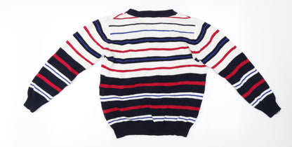 EWM Womens White Striped  Pullover Jumper Size 14