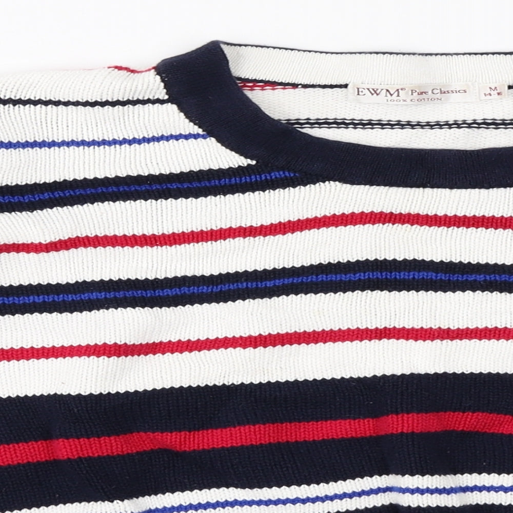 EWM Womens White Striped  Pullover Jumper Size 14