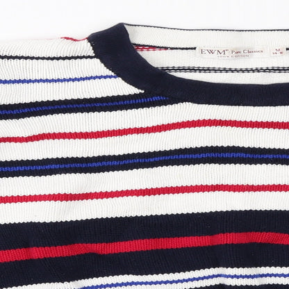 EWM Womens White Striped  Pullover Jumper Size 14