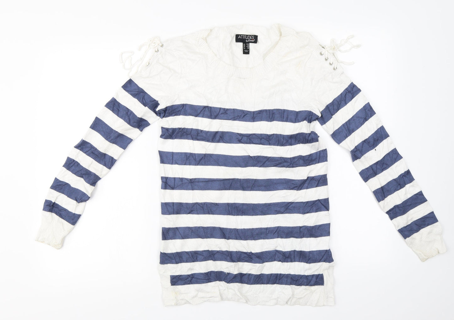 Attitudes Womens White Striped  Pullover Jumper Size XS