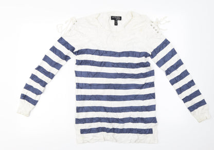 Attitudes Womens White Striped  Pullover Jumper Size XS
