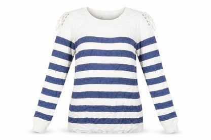 Attitudes Womens White Striped  Pullover Jumper Size XS