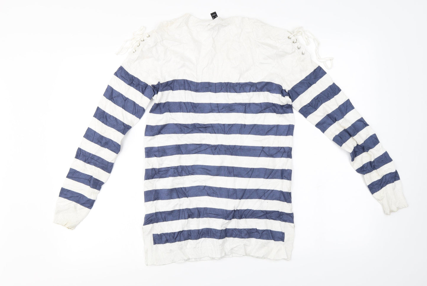 Attitudes Womens White Striped  Pullover Jumper Size XS