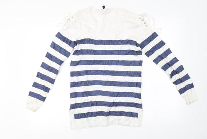 Attitudes Womens White Striped  Pullover Jumper Size XS