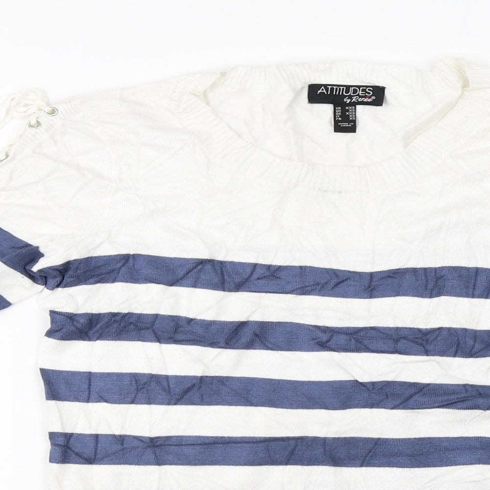 Attitudes Womens White Striped  Pullover Jumper Size XS