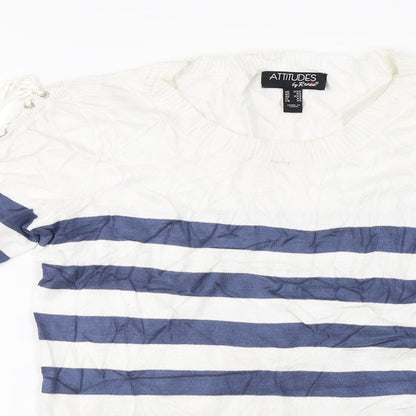 Attitudes Womens White Striped  Pullover Jumper Size XS