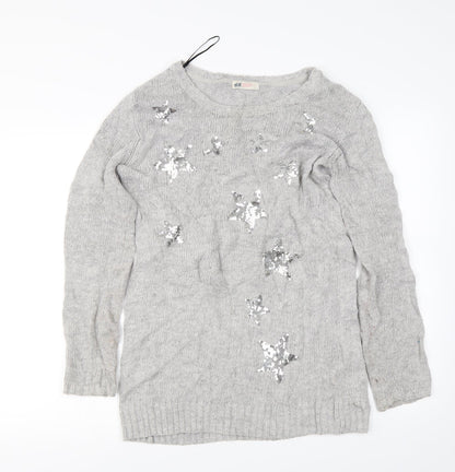 H&M Girls Grey   Pullover Jumper Size 14 Years  - Sequin Stars