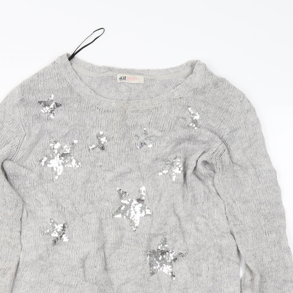 H&M Girls Grey   Pullover Jumper Size 14 Years  - Sequin Stars