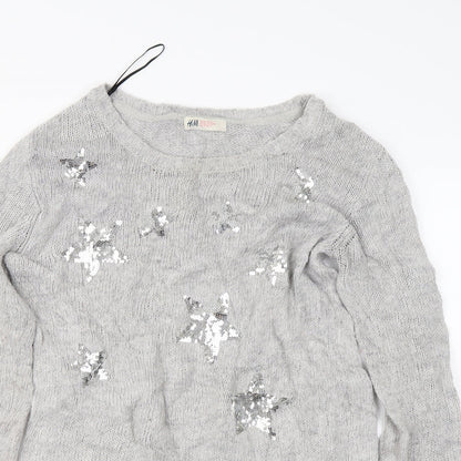H&M Girls Grey   Pullover Jumper Size 14 Years  - Sequin Stars