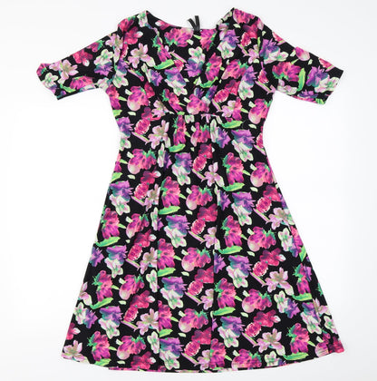 pistcachio  Womens Black Floral  A-Line  Size S