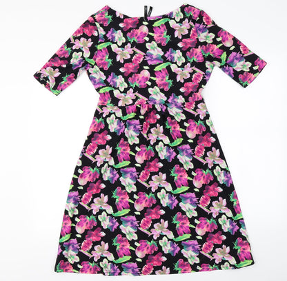 pistcachio  Womens Black Floral  A-Line  Size S