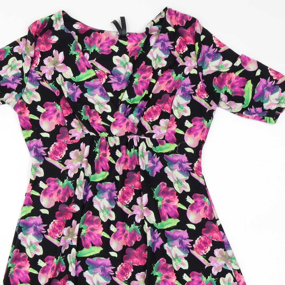 pistcachio  Womens Black Floral  A-Line  Size S