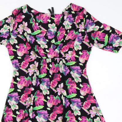 pistcachio  Womens Black Floral  A-Line  Size S