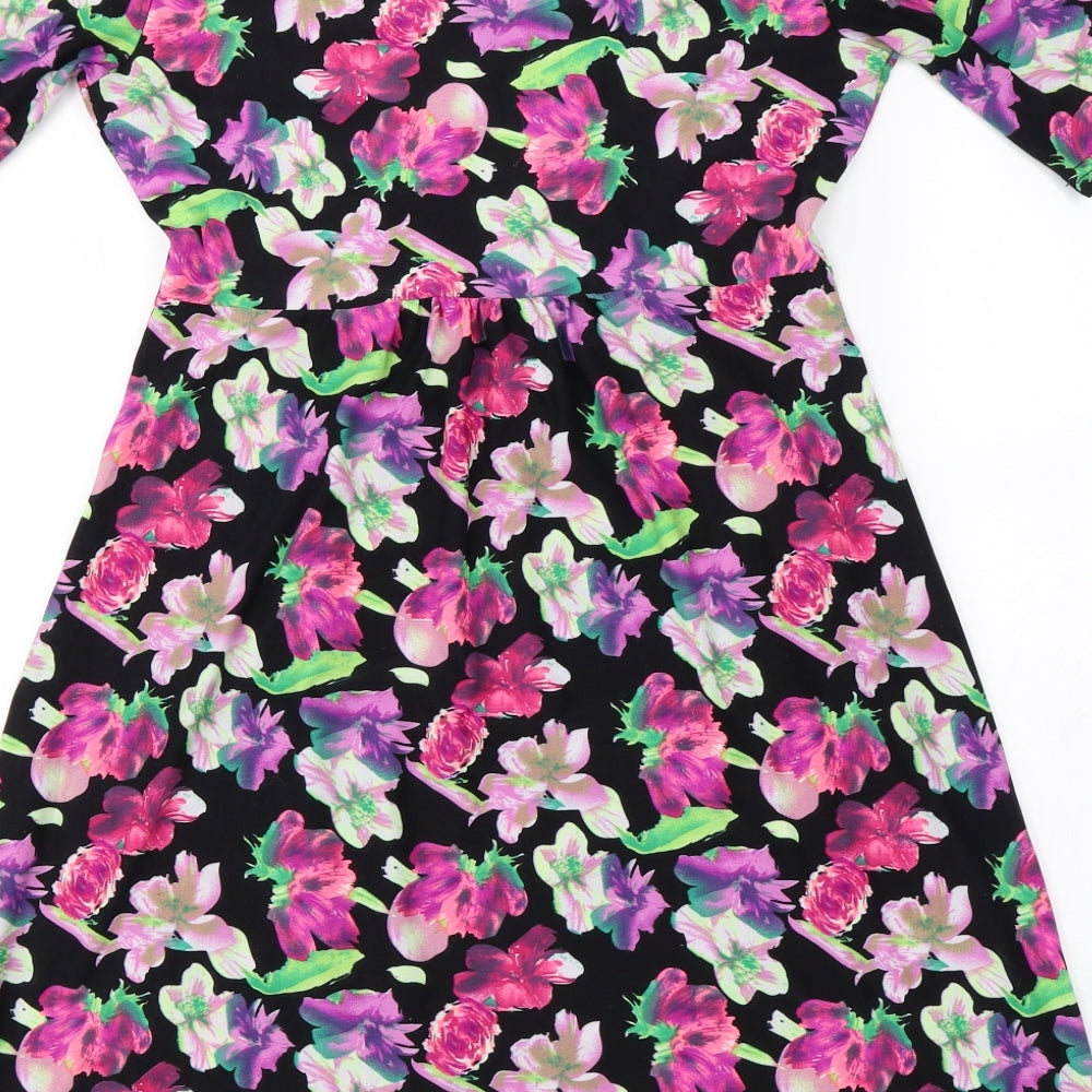 pistcachio  Womens Black Floral  A-Line  Size S
