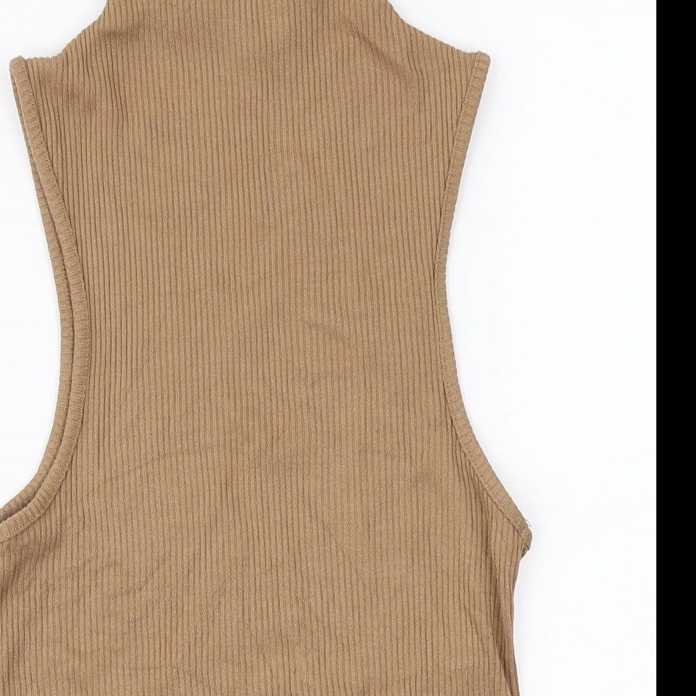 Womens UK Size 8 Topshop Brown Basic T-Shirt