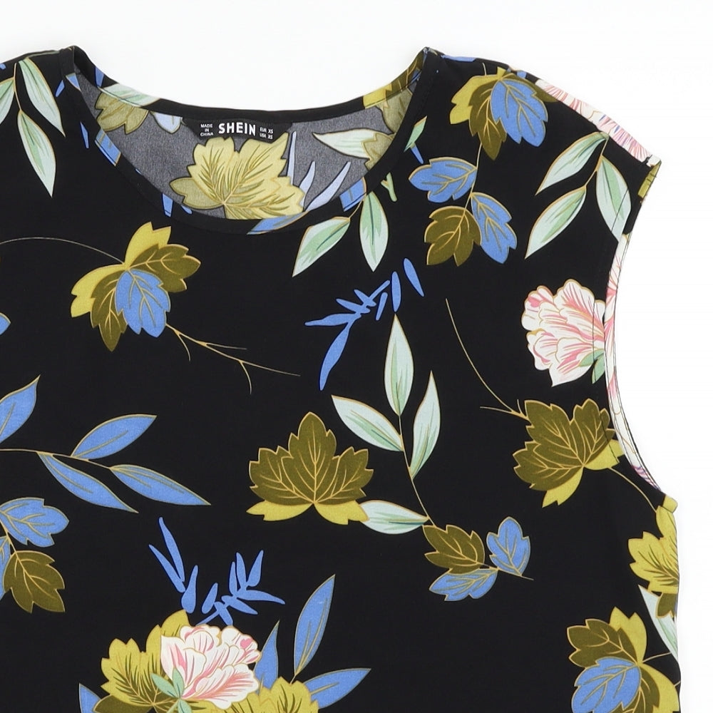 SheIn Womens Black Floral  Basic Blouse Size XS