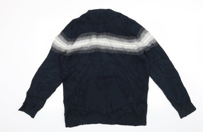 Marks and Spencer Mens Blue Striped  Pullover Jumper Size L