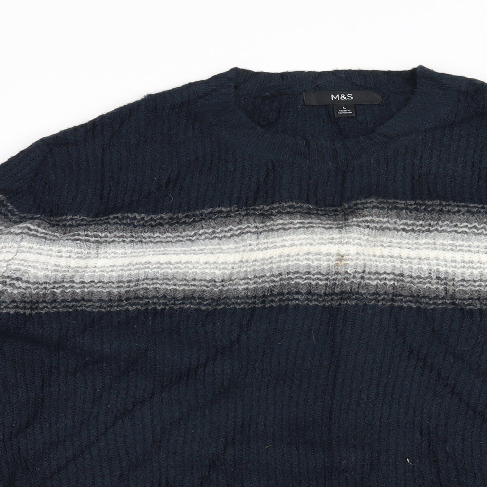 Marks and Spencer Mens Blue Striped  Pullover Jumper Size L