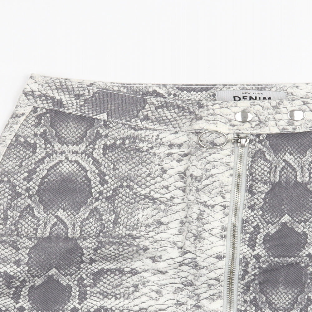 New Look Womens Grey Animal Print  Mini Skirt Size 10