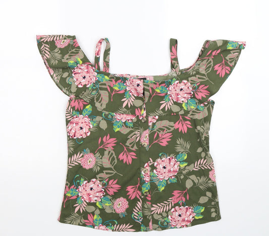George Womens Green Floral  Basic Blouse Size 8