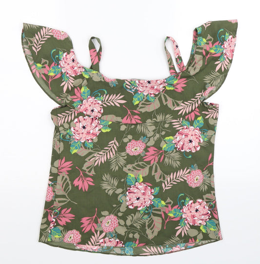 George Womens Green Floral  Basic Blouse Size 8