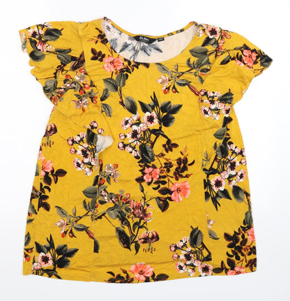 Belle Du Jour Womens Yellow Floral  Basic T-Shirt Size XL