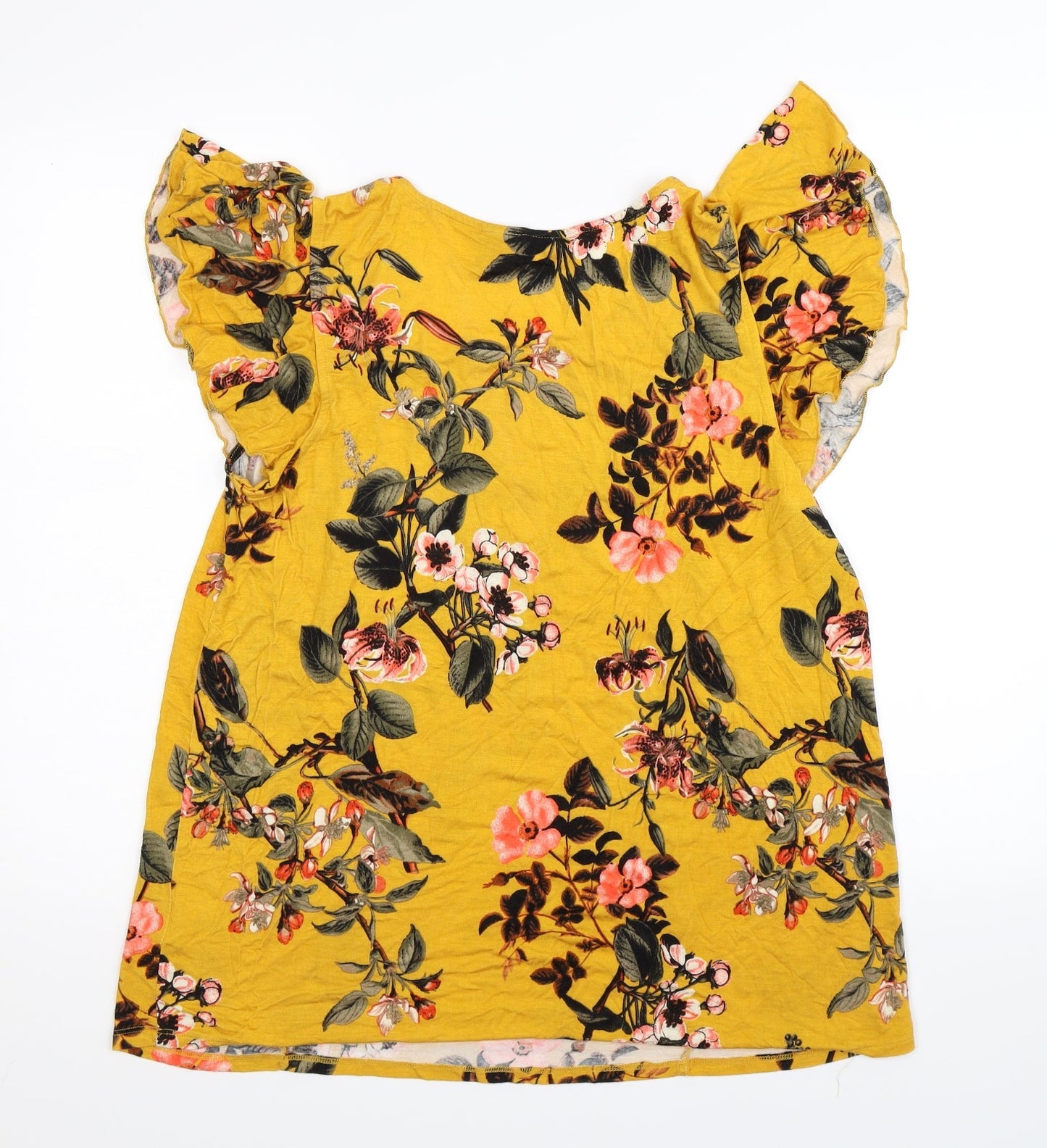 Belle Du Jour Womens Yellow Floral  Basic T-Shirt Size XL