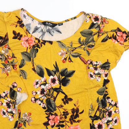 Belle Du Jour Womens Yellow Floral  Basic T-Shirt Size XL