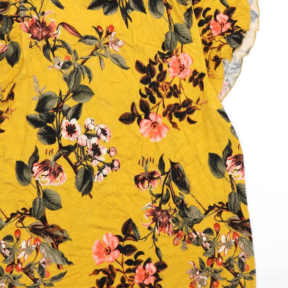 Belle Du Jour Womens Yellow Floral  Basic T-Shirt Size XL