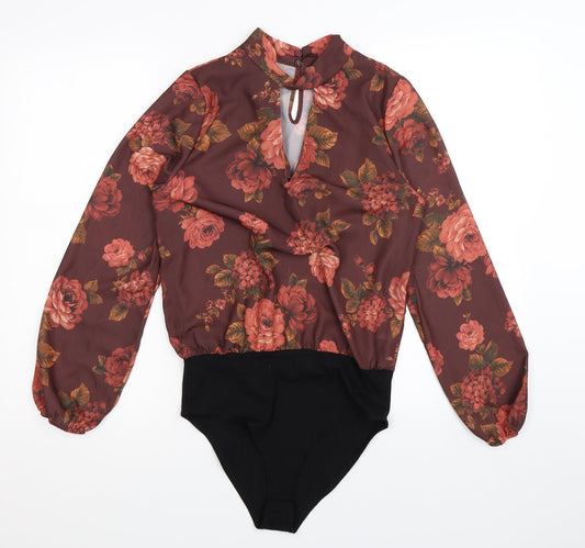 New Look Womens Brown Floral  Bodysuit One-Piece Size 10