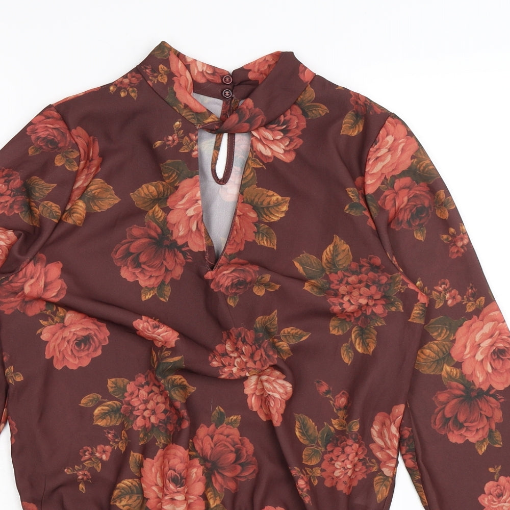 New Look Womens Brown Floral  Bodysuit One-Piece Size 10