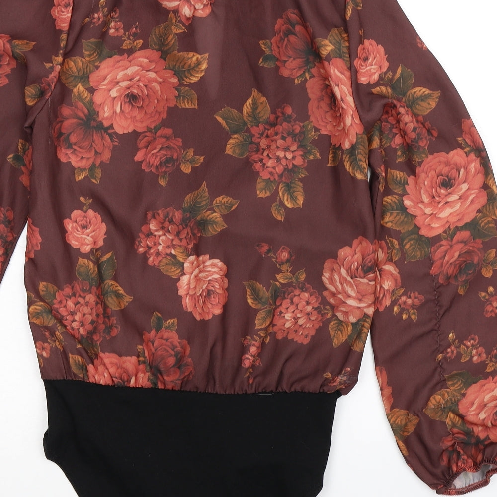 New Look Womens Brown Floral  Bodysuit One-Piece Size 10