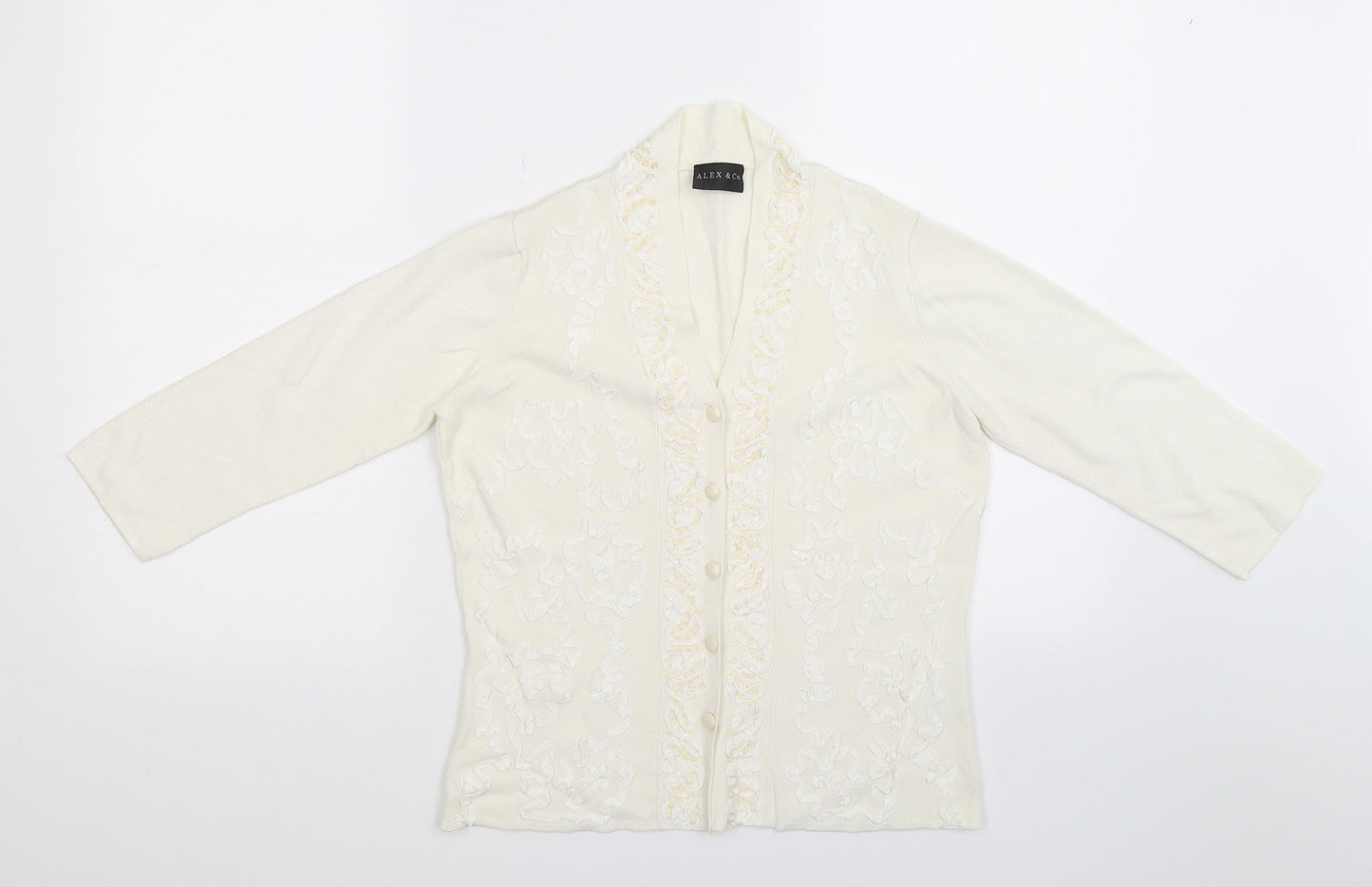 ALEX Womens White  Knit Cardigan Jumper Size 10