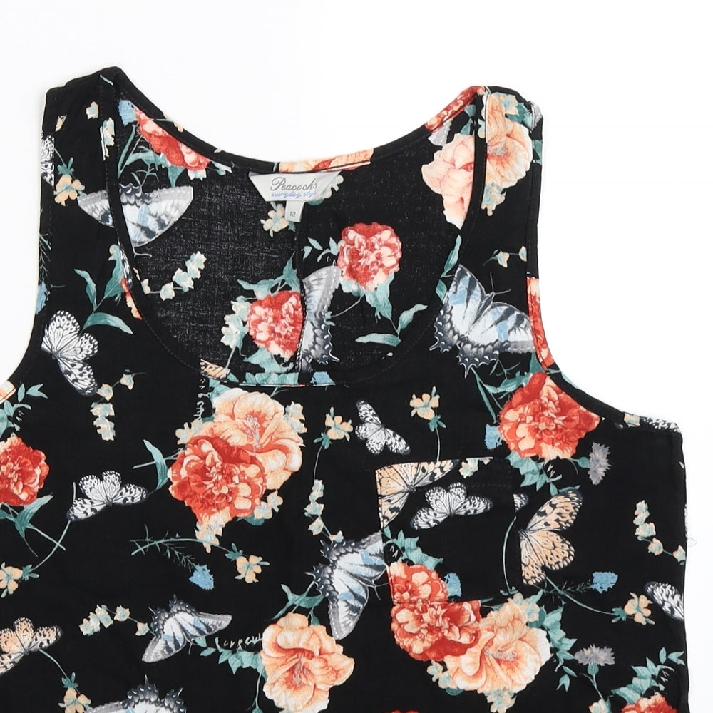 Womens UK Size 12 Peacocks Black Basic Tank
