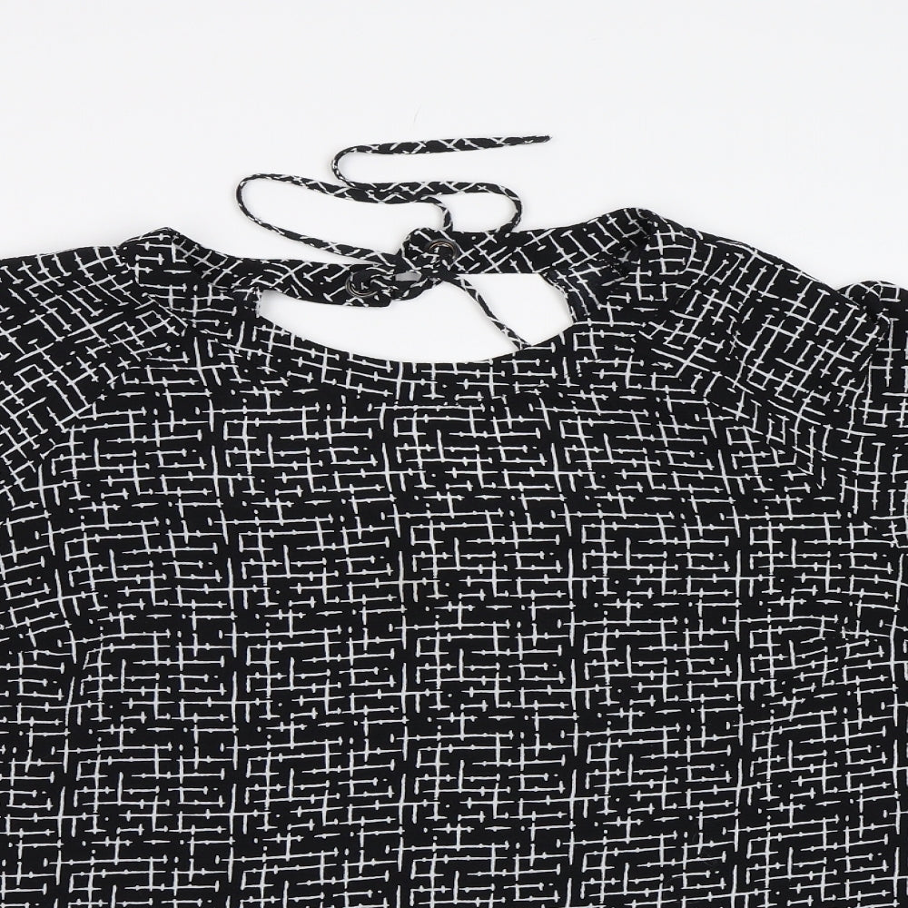 Nutmeg Womens Black Check Chiffon Basic Blouse Size 14