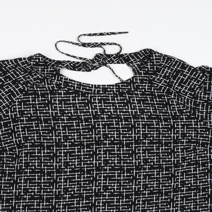 Nutmeg Womens Black Check Chiffon Basic Blouse Size 14