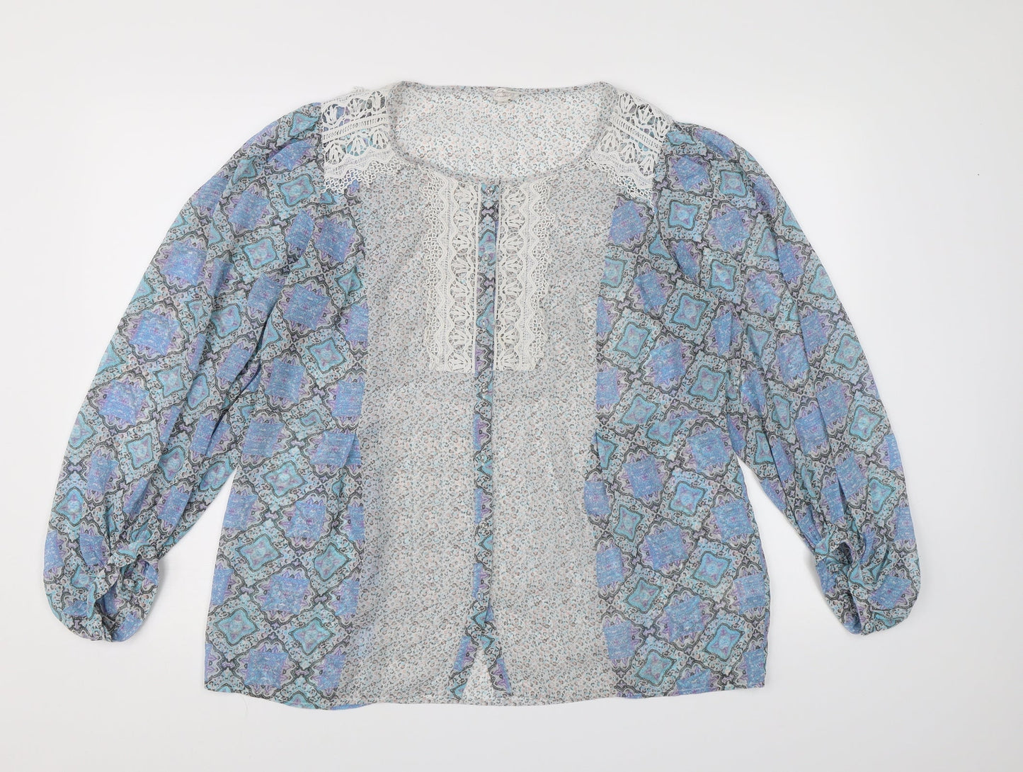 Matalan Womens Blue Geometric Chiffon Basic Blouse Size 12