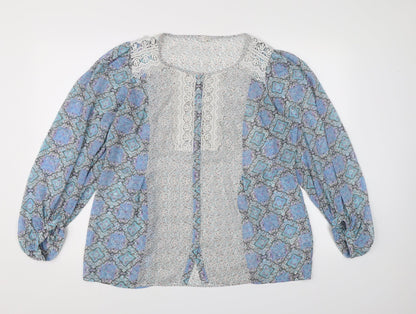 Matalan Womens Blue Geometric Chiffon Basic Blouse Size 12