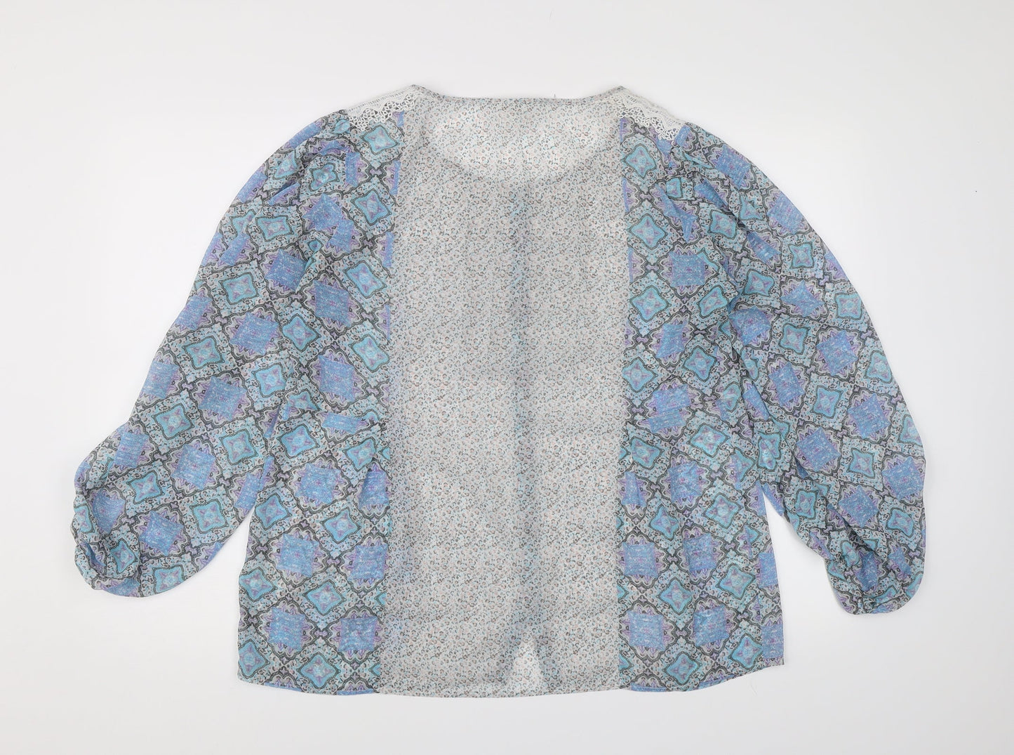 Matalan Womens Blue Geometric Chiffon Basic Blouse Size 12