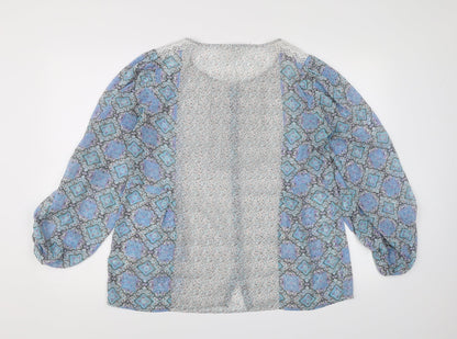 Matalan Womens Blue Geometric Chiffon Basic Blouse Size 12