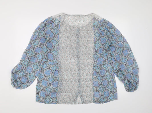 Matalan Womens Blue Geometric Chiffon Basic Blouse Size 12