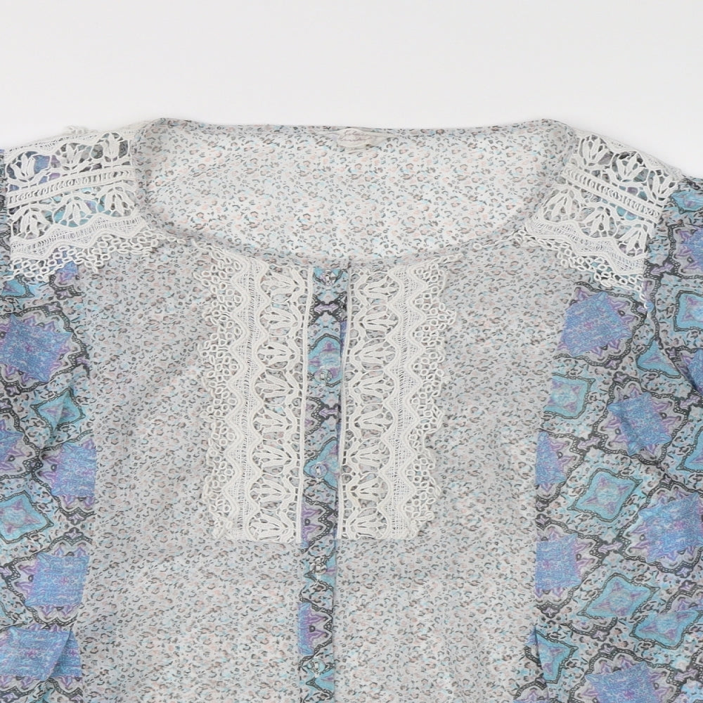 Matalan Womens Blue Geometric Chiffon Basic Blouse Size 12