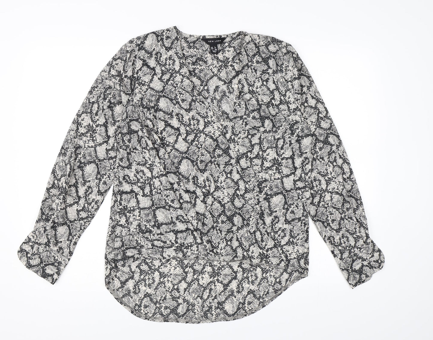 Womens UK Size 6 New Look Grey Wrap Blouse