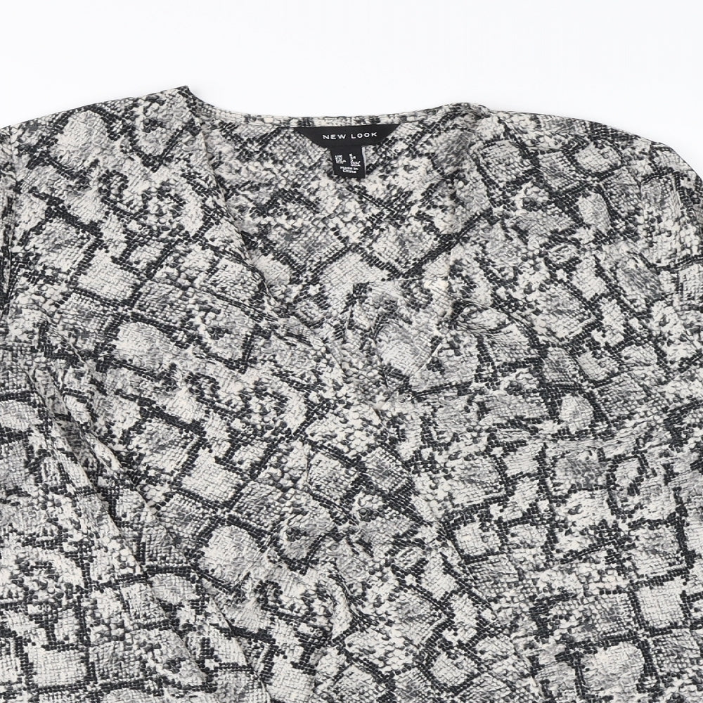 Womens UK Size 6 New Look Grey Wrap Blouse