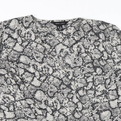 Womens UK Size 6 New Look Grey Wrap Blouse